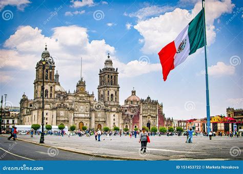 Mexico City, Mexico - April 12, 2012. Main Square Zocalo with Cathedral ...