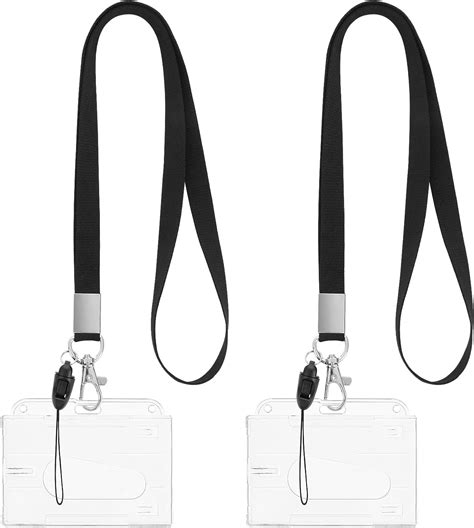 cobee Hard Plastic ID Card Badge Holder with Lanyards, 2 Set Heavy Duty Credit Card Protector ...