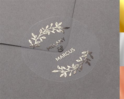 Foiled Wedding envelope stickers with personalised names. Gold, Rose ...