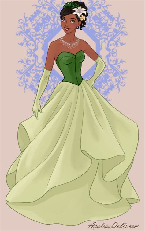 Princess Tiana in her frog green dress in Wedding Dress Design dress up game | Princess outfits ...