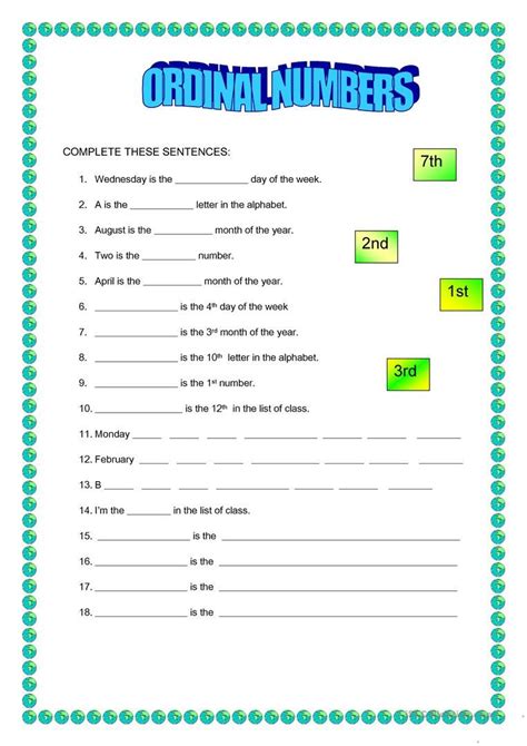 Ordinal Numbers worksheet - Free ESL printable worksheets made by teachers | Ordinal numbers ...