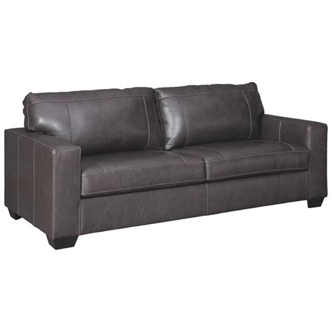 Signature Design by Ashley Morelos Leather Queen Sleeper Sofa in Gray | Homesquare