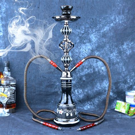 Double hose glass hookah shisha pipe flavor bowl charcoal tongs narguile hubbly-bubbly completo ...