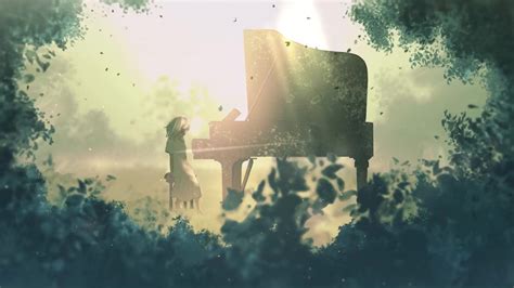 Girl Playing Piano In The Forest Live Wallpaper - WallpaperWaifu