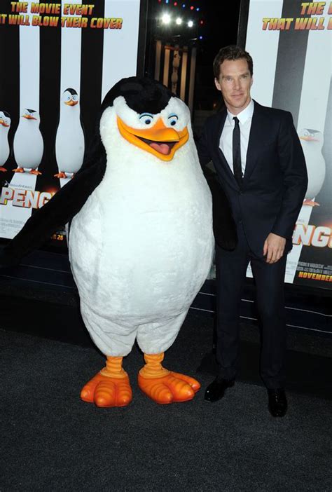 Benedict Cumberbatch poses with giant penguin at Penguins Of Madagascar premiere | Celebrity ...