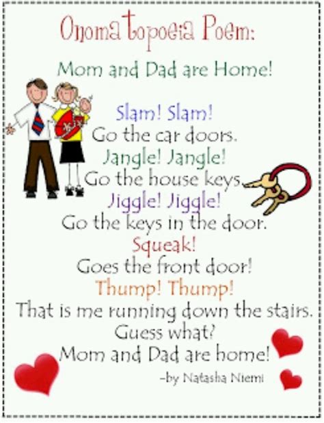 Onomatopoeia Poem-Mom & Dad are Home | Poetry lessons, Poetry ideas, Teaching writing