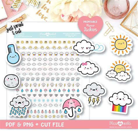 Cute Kawaii Weather Printable Planner Stickers Cricut and - Etsy Canada