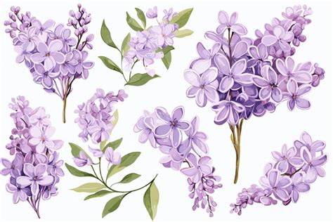 Premium Vector | Set delicate lilac watercolor clipart