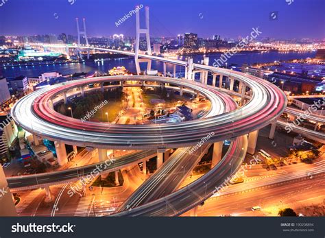 Spiral Bridge In Shanghai Huangpu River On The Bird'S Eye View Of The ...