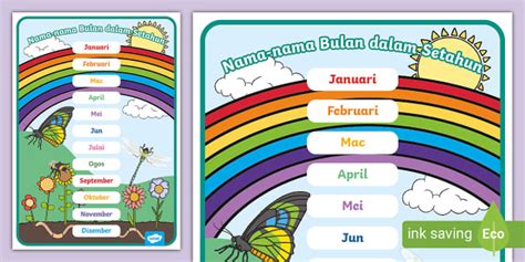 Poster Nama-nama Bulan dalam Setahun (teacher made) - Twinkl