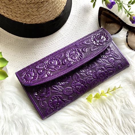 Purple Embossed leather wallets for women- Leather woman wallet -wallet ...