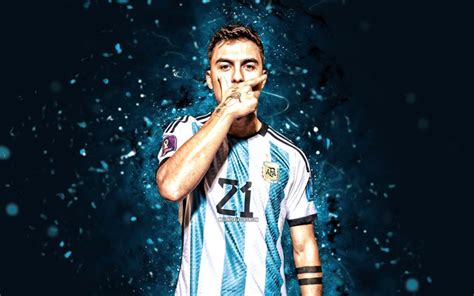 Download Paulo Dybala, 4k, blue neon lights, Argentina National ...