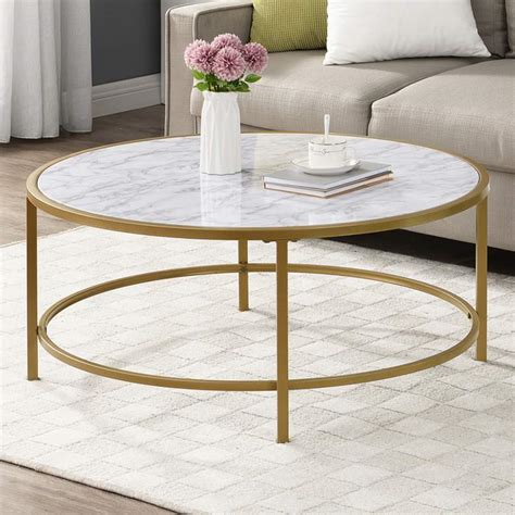 Verona 36" Wide Faux Marble Gold Metal Round Coffee Table - #627D8 ...