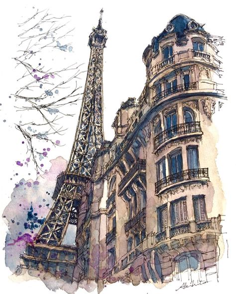 watercolor@horiaki2 (@horiaki2) в Instagram: The Eiffel Tower , Paris # ...