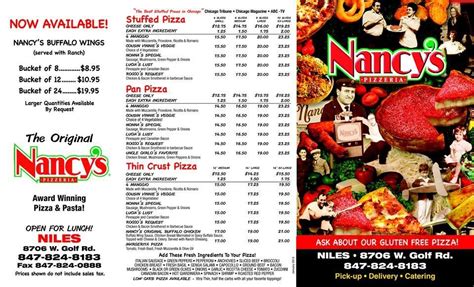 Nancy's Pizza menu in Niles, Illinois, USA