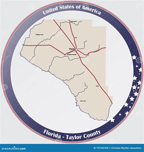 Map of Taylor County in Florida Stock Vector - Illustration of city, perry: 197442358