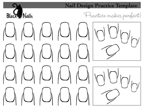 Nail Art Design Practice Sheet | Black Cat Nails | Plantillas para uñas, Moldes para uñas ...