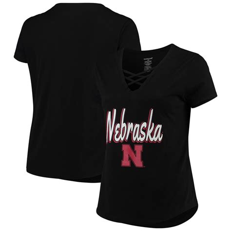 Women's Black Nebraska Huskers Plus Size Caged Front T-Shirt