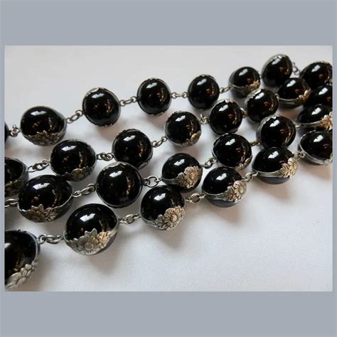 Art Deco Pools of Light Style Black Glass Orb Long Necklace - Ruby Lane