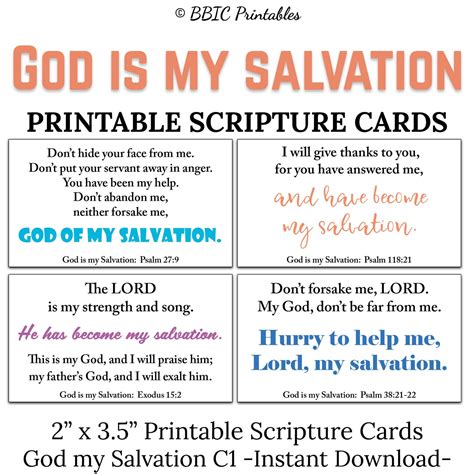 10 God is My Salvation Printable Scripture Cards C1 INSTANT DOWNLOAD, God Saves Me Salvation in ...