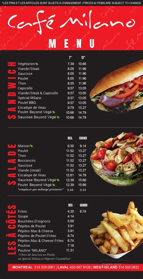 Menu of Cafe Milano in Saint-Leonard, QC H1R 1Y6