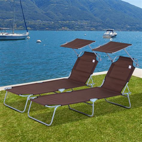 2PC Patio Sun Lounger Chair W/ Sunshade Canopy Garden Furniture Set ...