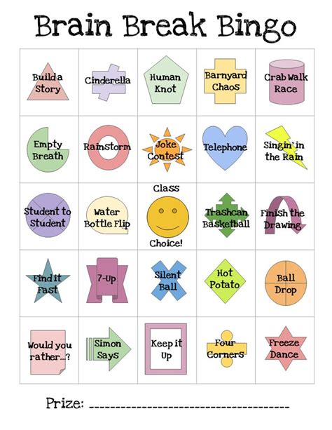 Brain Break Bingo Game | Student-Centered World | Brain breaks, Brain breaks elementary, Brain ...