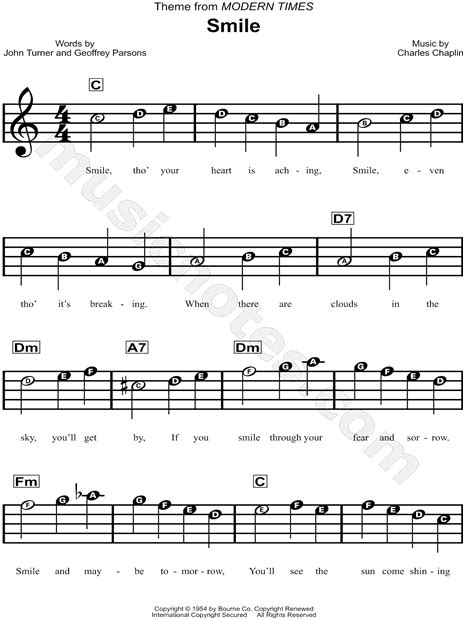 Print and download Smile sheet music composed by Charles Chaplin. Sheet ...