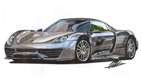 Realistic Car Drawing - Porsche 918 - Time Lapse - YouTube | Auto Car ...