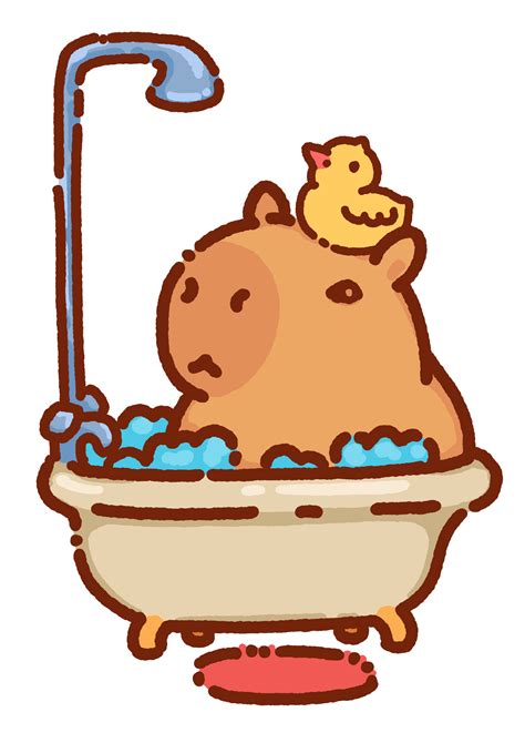 A cute capybara illustration, little capybara having a bath with a duck ...