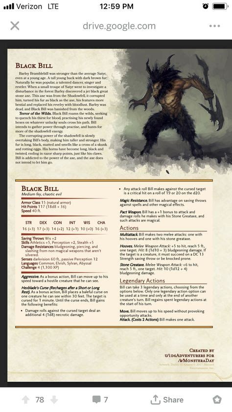 5e NPC - Black Bill the Satyr | Dungeons and dragons homebrew, D&d dungeons and dragons, Dnd ...