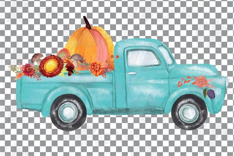 Watercolor Thanksgiving pickup trucks decoration clip art (378273) | Illustrations | Design Bundles