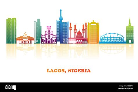 Colourfull Skyline panorama of city of Lagos, Nigeria - vector ...