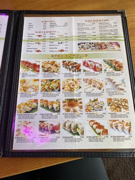 Menu at Tokyo Sushi House restaurant, Marrero, Lapalco Blvd