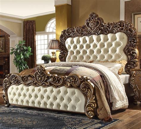 Homey Design HD-8011EKBED King Size Bed with Large Intricate Carving ...