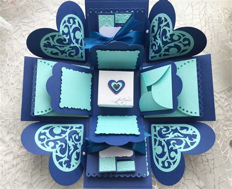 Royal Blue and Teal Explosion Photo Box - Etsy UK | Handmade invitations, Scrapbook box ...