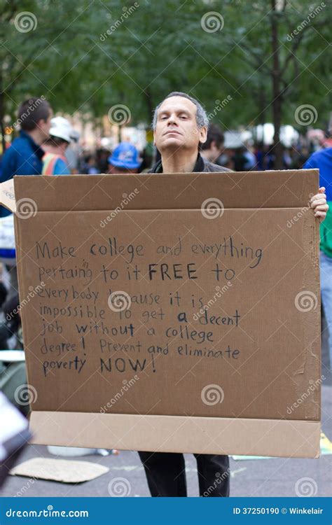 Man with Protest Sign at Occupy Wall Street Editorial Image - Image of ...