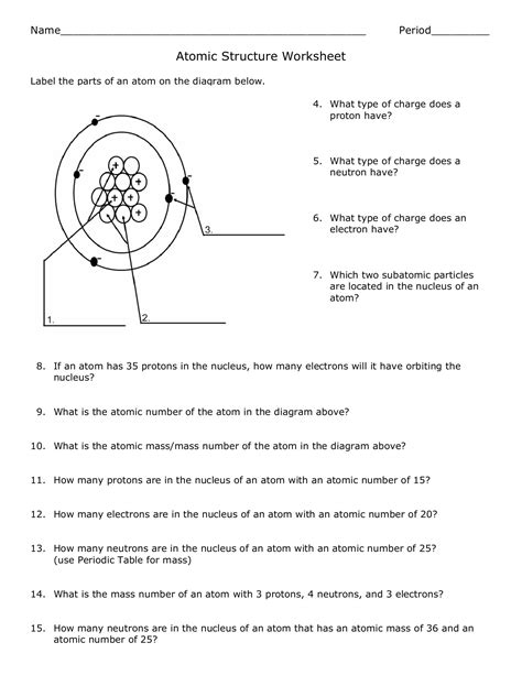 Structure Of The Atom Worksheet