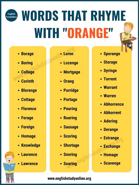 A Comprehensive List of 100 Words That Rhyme with Orange - English ...