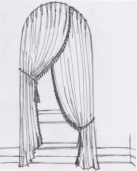 Asymmetrical curtain sketch | Curtain drawing, Line art drawings, Drawings