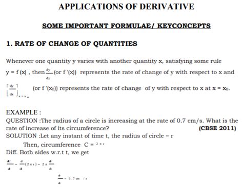 CBSE Class 12 Application Of Derivatives Concepts notes