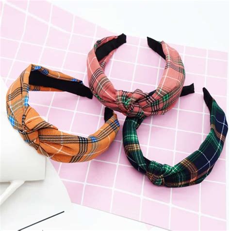 Plaid Knotted fabric wide-brimmed headband - FromOcean.com