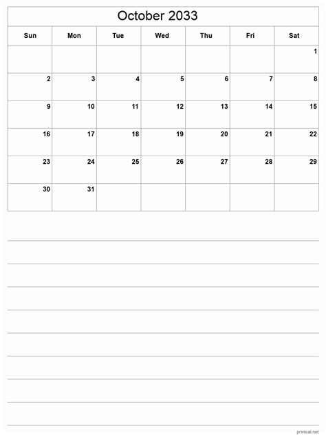 Printable October 2033 Calendar | Free Printable Calendars