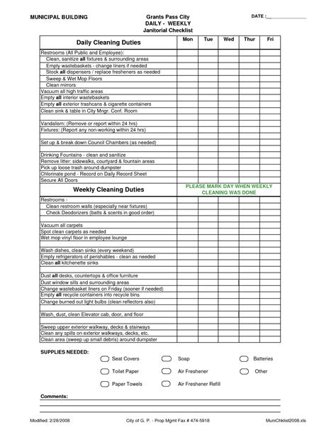 Janitorial Checklist Template | charlotte clergy coalition