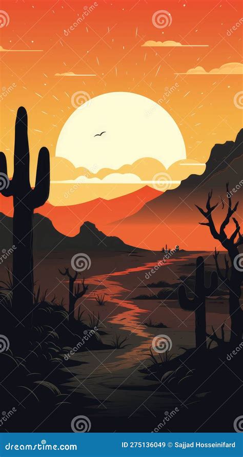 Desert Landscape Poster With Lone Cactus Silhouette Stock Image | CartoonDealer.com #275136049