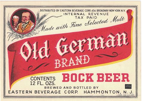 Old German Brand Bock Beer IRTP Label