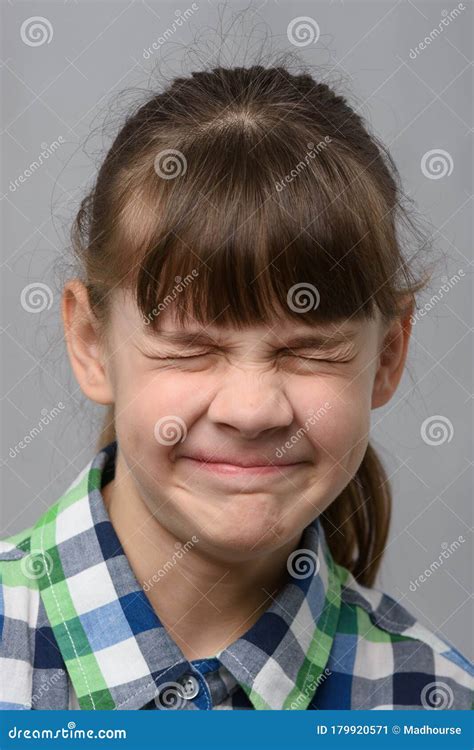 Portrait of a Ten-year-old Girl Squinting Her Eyes, European Appearance, Close-up Stock Image ...