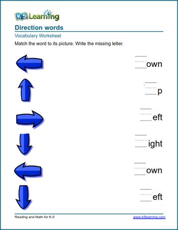 Direction words worksheets | K5 Learning