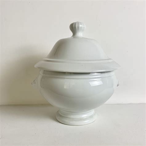 French Vintage Soup Tureen - White Ironstone Serving Tureen - Vintage Brasserie Soup Tureen ...