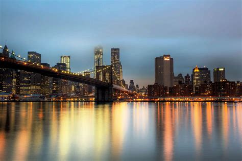 Brooklyn Bridge, river, york, new, East River, Night, Skyscrapers, New ...